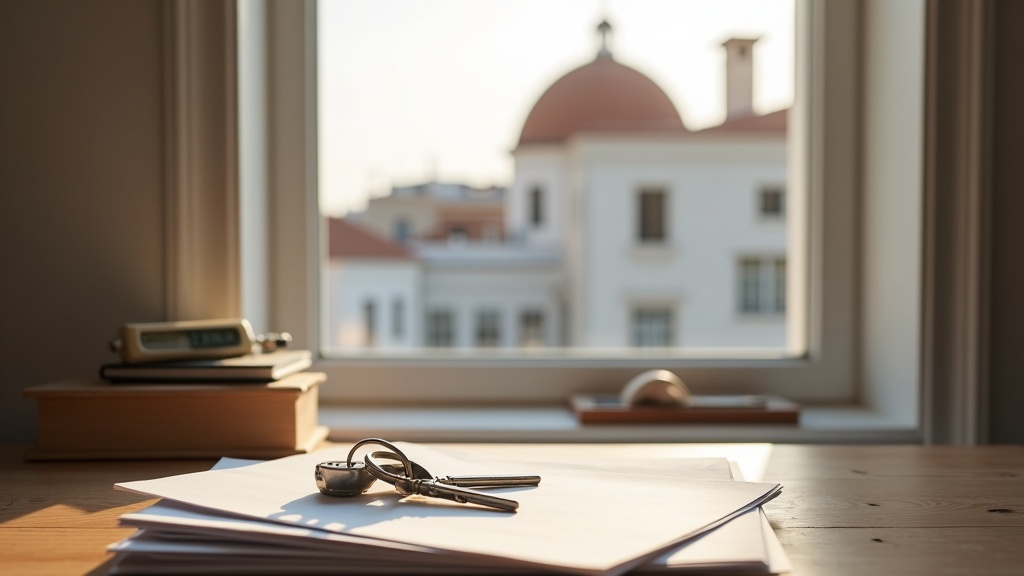 Keys and documents on a desk representing the paperwork stage of buying property in Greece