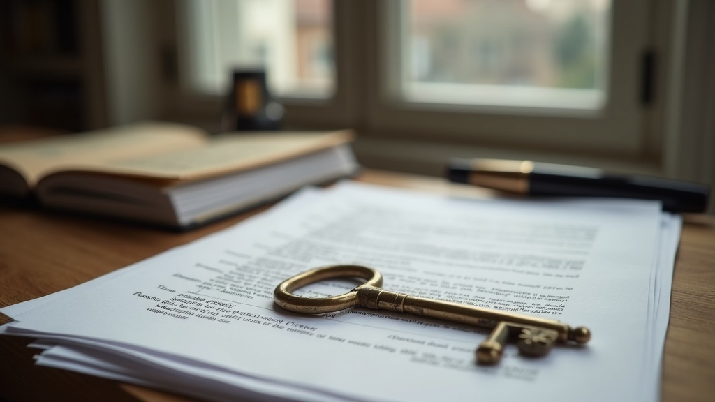 Brass key and documents on a desk illustrating the Italian property purchase paperwork