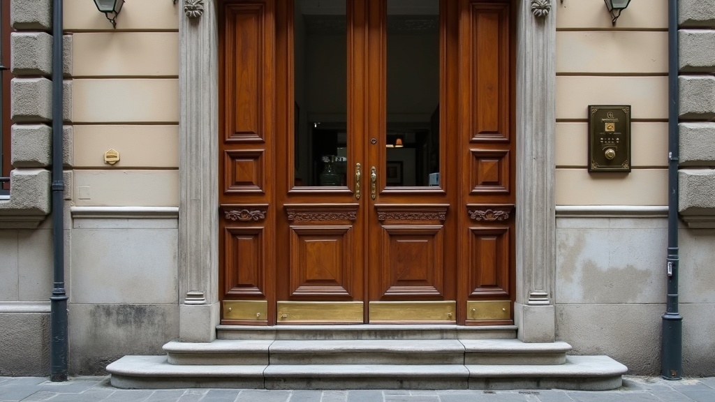 European apartment building entrance relevant to joint property ownership across borders