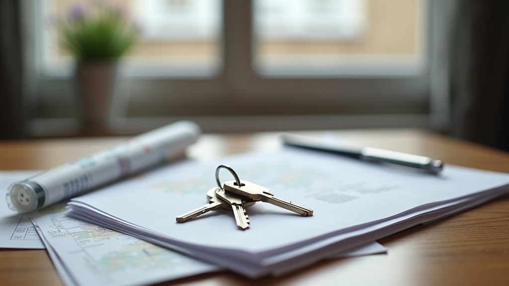 Two sets of keys and property documents representing buying property jointly across borders