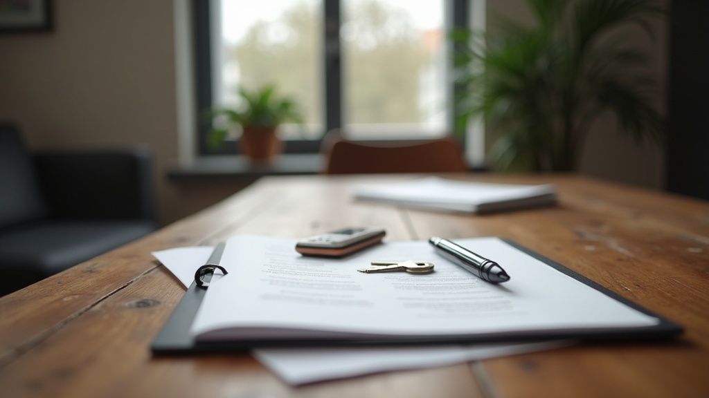 Documents, pen and house keys on a desk representing life insurance and mortgage requirements abroad