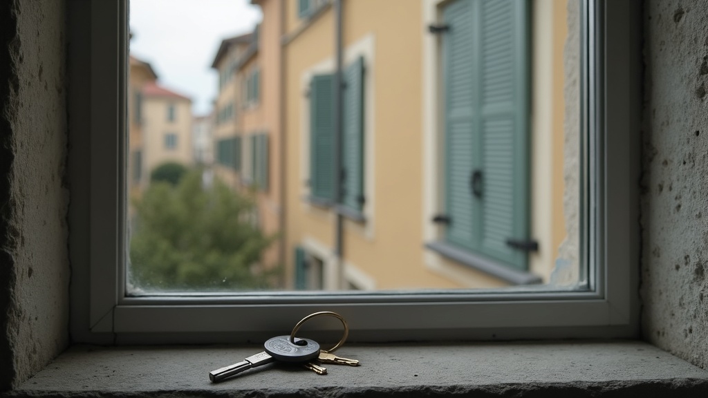 Keys on a windowsill of a European property maintained while the owner lives elsewhere