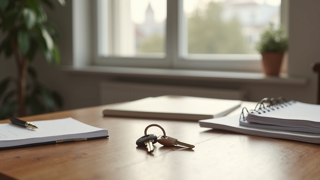 Desk with keys and documents representing the need for an independent lawyer when buying property abroad