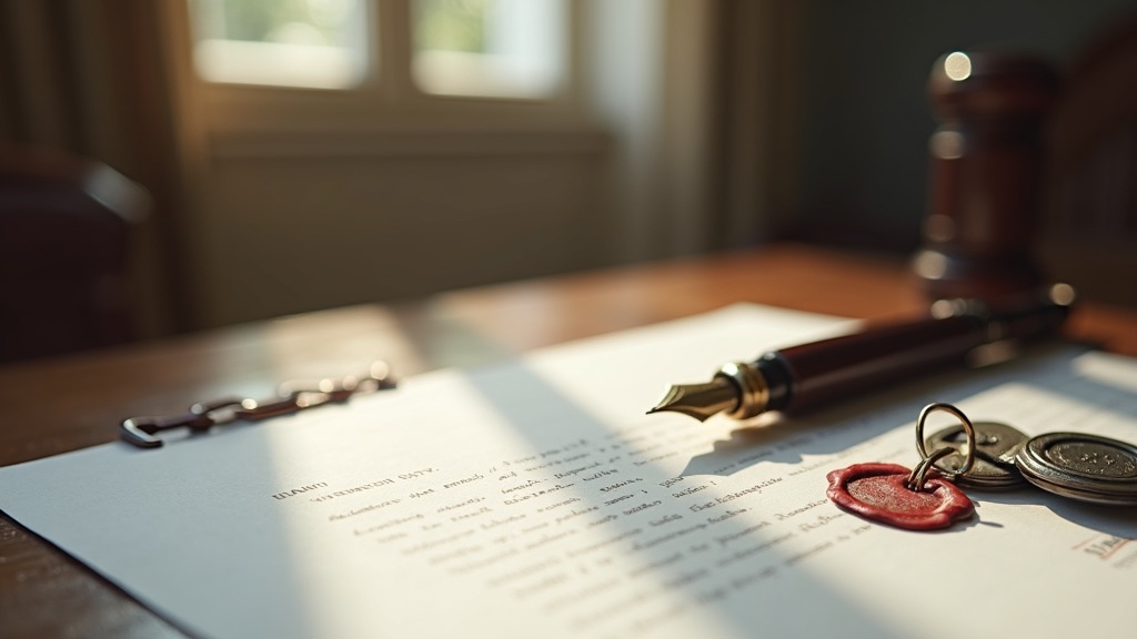 Notarised power of attorney document and keys on a desk representing a foreign property purchase