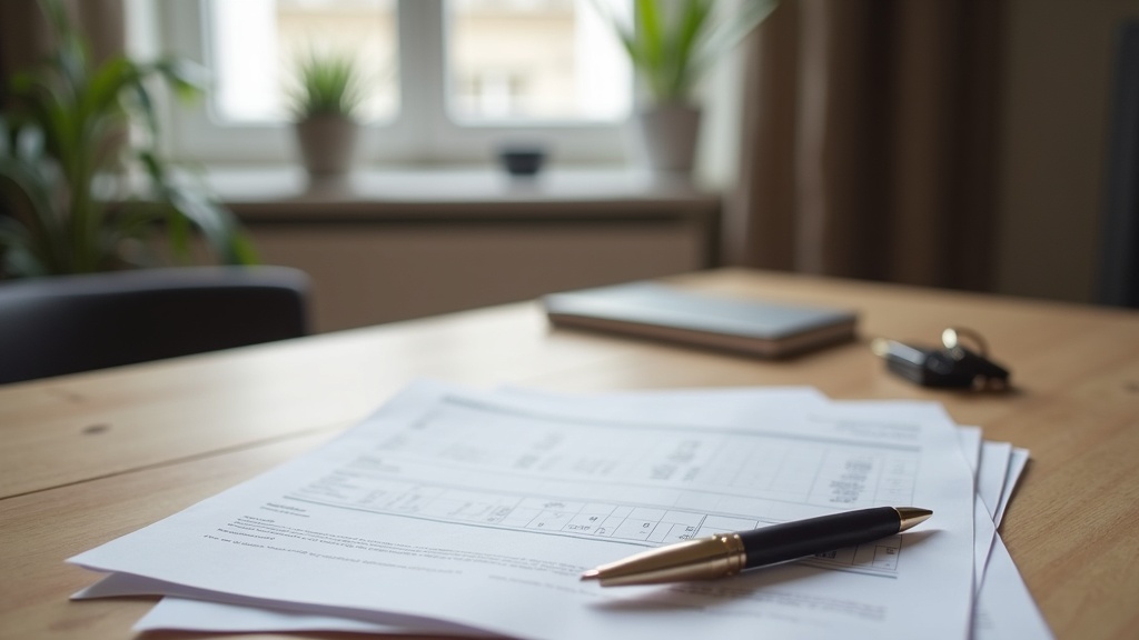 Property documents and keys on a desk representing a preliminary contract in property buying