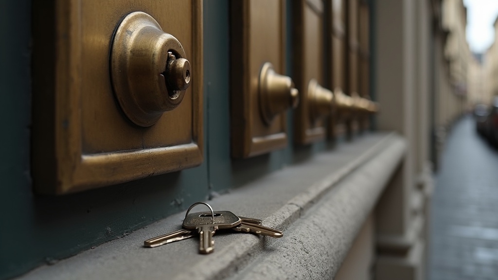 Apartment entrance with mailboxes representing address registration after moving to Europe