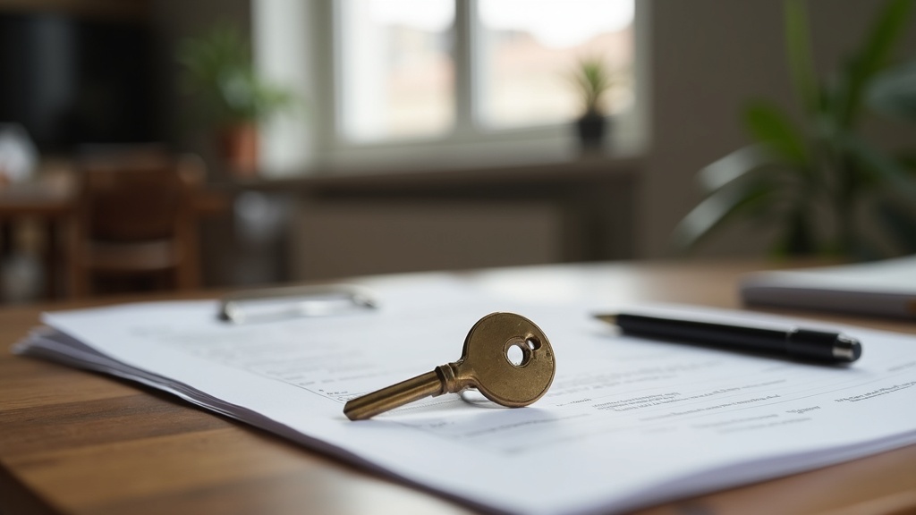 Documents and a key on a desk representing the process of selling a property abroad