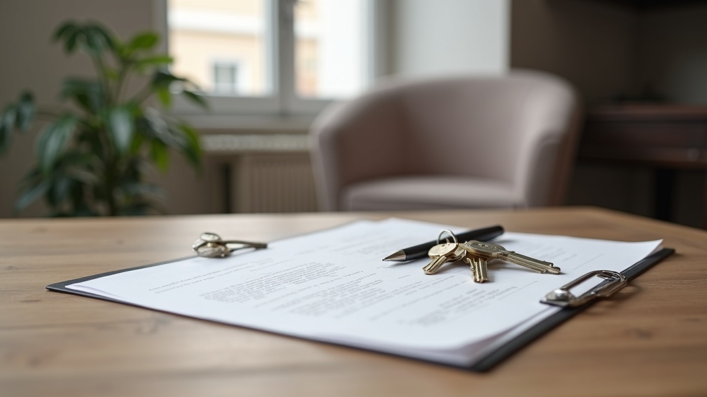 Desk with keys and documents illustrating who pays the estate agent in a European sale