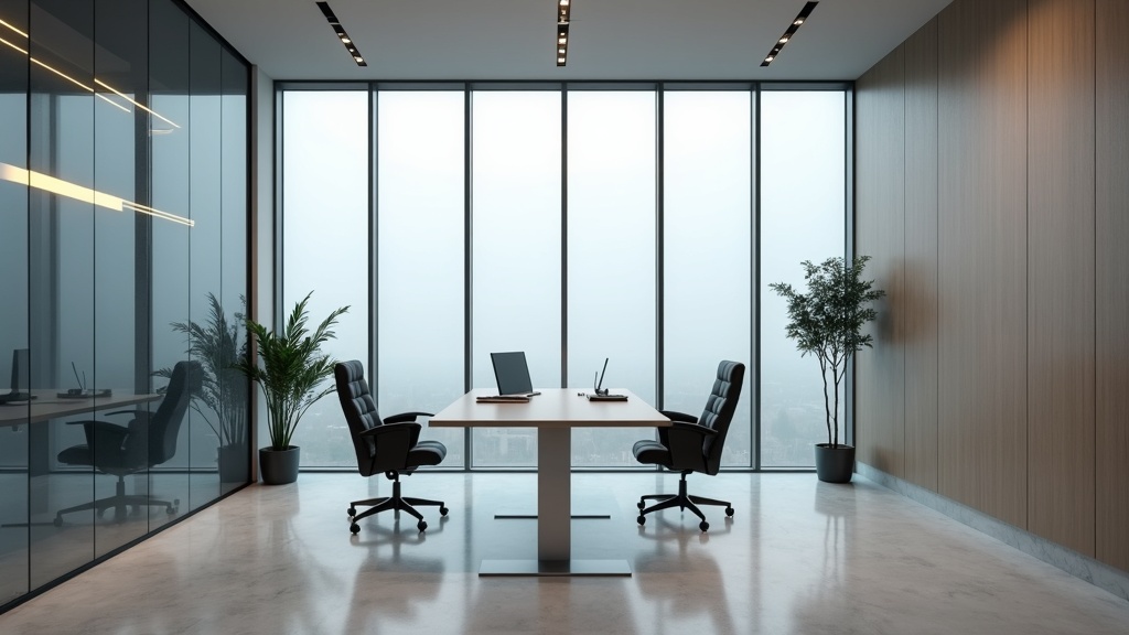Empty bank office interior where mortgage and life insurance paperwork is typically signed
