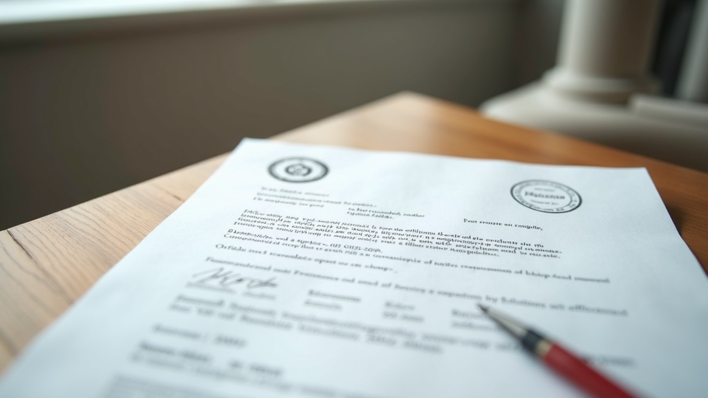 Apostille stamp on a legal document used for power of attorney in a European property purchase