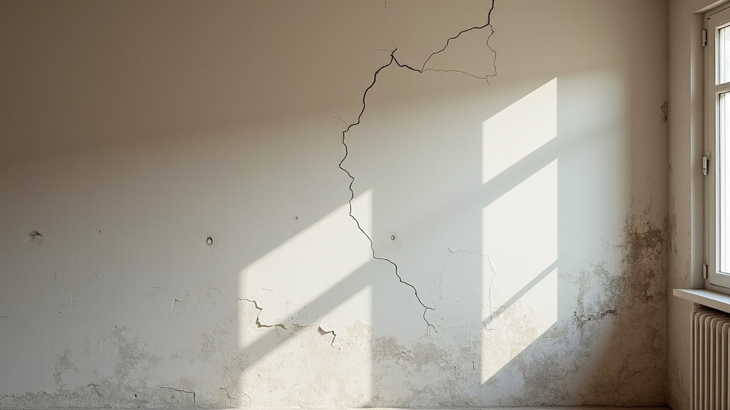 Close-up of cracked plaster and window frame showing why structural checks matter when buying property abroad
