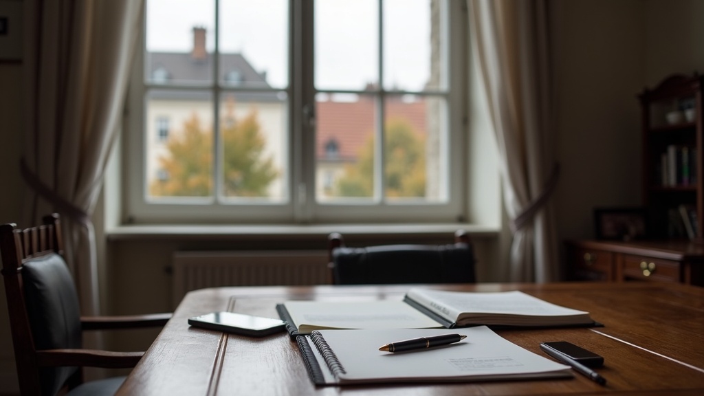 Office desk with paperwork and folders used when finalising the sale of a property abroad