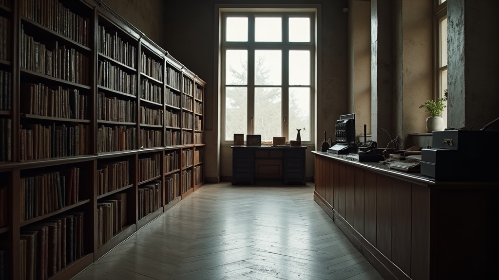 Archive shelves in a European land registry office holding property records